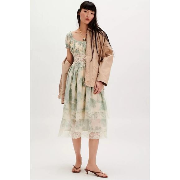 Free People Ethereal Dainty Lace Honeysuckle Floral Printed Midi Dress Large - Picture 3 of 13